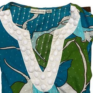 John Paul Richard Textured Beaded V-Neck Boho Popover Tunic Cotton Women’s Sz L